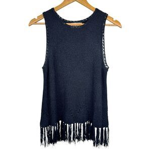 Pepin Women Crochet Knit‎ Sleeveless Top S Black Practical Magic Fairy Grunge